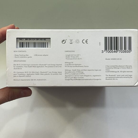 Withings Sleep Tracking Mat Gray (2018, Model WSM02-All-US) NEW Open Box - Picture 14 of 16